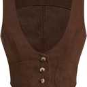 MakeMeChic Women's Vintage Cowboy Chic Corduroy Tank Top Deep V Neck Sleeveless Button Down Crop Tops (Large, Chocolate Brown)