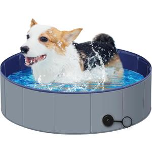 Dog Pool for Small Dogs, Plastic Pool Tub for Small Dogs for Kids, Dog Bathtub Portable, Foldable Pool for Slip-Resistant (32"x 8" (Dark Gray)