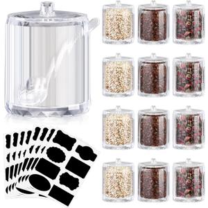 Tioncy 12 Pcs Ice Cream Bar Supplies Sugar Bowls with Lid and Spoon Acrylic Candy Dispenser Party Bar Hot Cocoa Sundae Caramel Apple Dipping Container with Tag (8 oz,Clear)