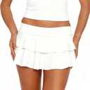 Women Y2K Layered Ruffle Mini Skirt Sexy Low Rise Pleated Micro Skirts Schoolgirl Role Play Costume (Small, White)