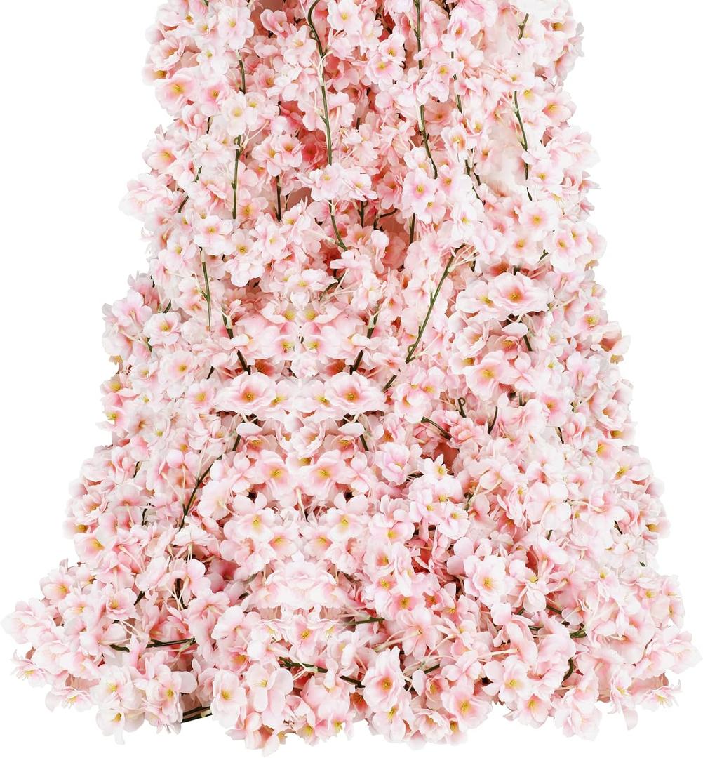 Sunm Boutique Cherry Blossom Garland 6-Pack 35.4 Ft Cherry Blossom Hanging Vine Silk Sakura Vines Garland for Wedding Party Decor, Pink