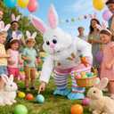 JASHKE Easter Bunny Costume Adult Inflatable Rabbit Costume Blow up Suit Fancy Dress for Adult Men Women (White)