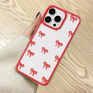EYZUTAK Case for iPhone 16 Pro, Clear Cute Ribbon Bowknot Pattern Aesthetic Transparent Phone Case Raised Camera Protection Stylish Slim Soft Durable TPU Protective Cover for Women Girls - Red