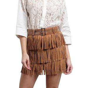 Womens Sparkle Rhinestone Fringe Shorts Pants Elastic Band Skort Western Cowgirl Mini Skirt Built-in Short, Size L 