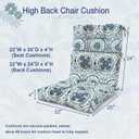 Outdoor High Back Chair Cushions Set of 2, Water-Resistant Chair Cushions for Patio Home Garden, Replacement Rocking Chair Cushion with tie 22" W x 20" D, Celadon Wreath