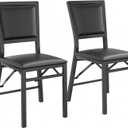 VECELO Folding Chairs Set of 2 with Cushion, Foldable Padded Seats with Heavy Duty Metal Frame for Kitchen/Dining/Living Room, No Assembly & Space Saving Design, Black