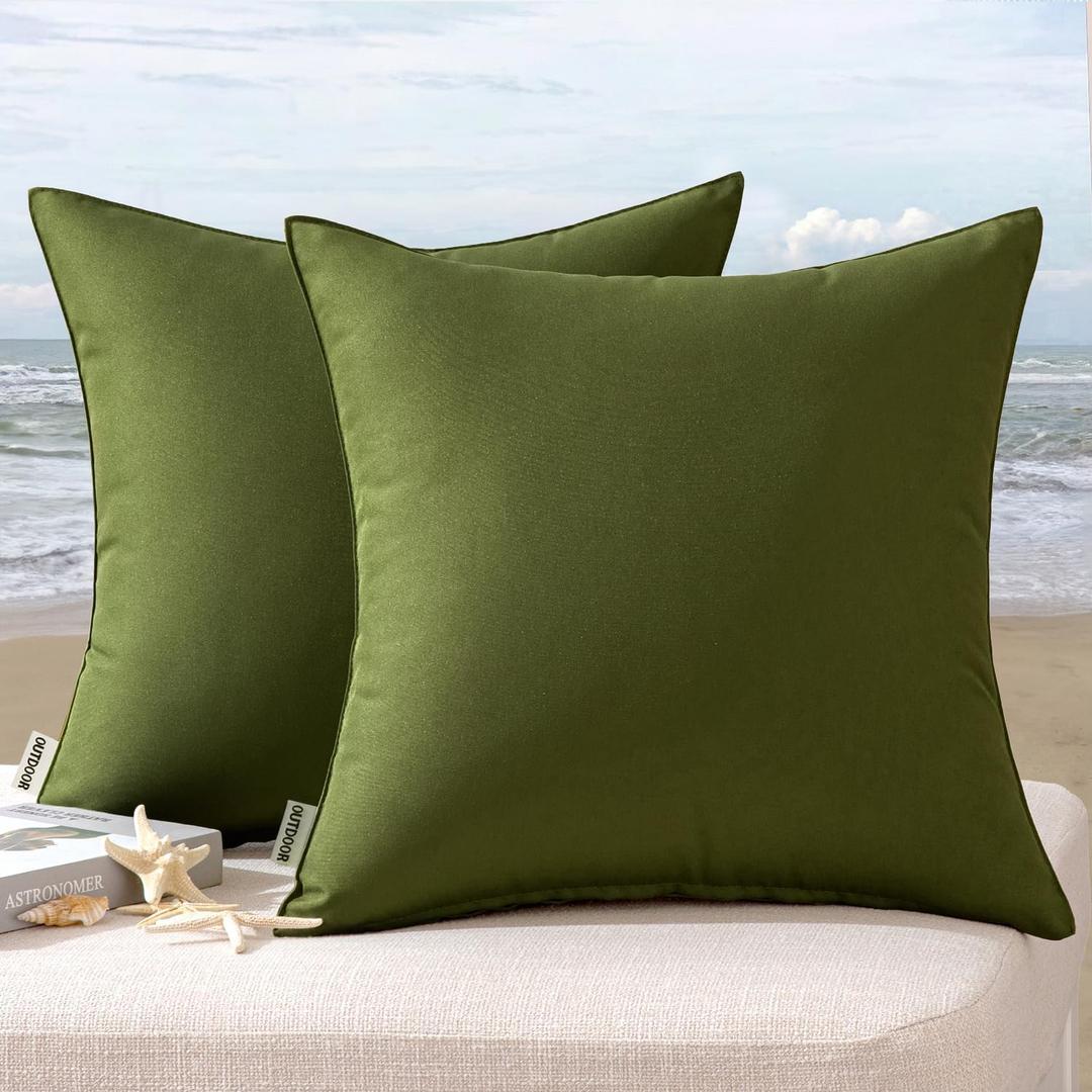 MIULEE Pack of 2 Decorative Outdoor Waterproof Pillow Covers Square Garden Cushion Sham Throw Pillowcase Shell for Spring Patio Tent Couch 18x18 Inch Olive Green