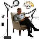 12X Large Floor Magnifying Glass with Light and Stand, Floor Magnifying Lamp Adjustable Height ,Infinite Color Dimmable, 4-in-1 Lighted Magnifier lamp for Close Work,Reading,Painting, Hobby（Black）