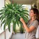 Livole 2 Pcs 48" Large Fake Ferns with Spider Plant, Artificial Ferns for Outdoors Large Faux Boston Fern with 110 Branches Realistic UV Resistant for Planter Indoor Home Garden Porch Hanging Decor