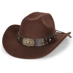 Cowboy Hat for Men Women Classic Roll Up Fedora Hat with Buckle Belt