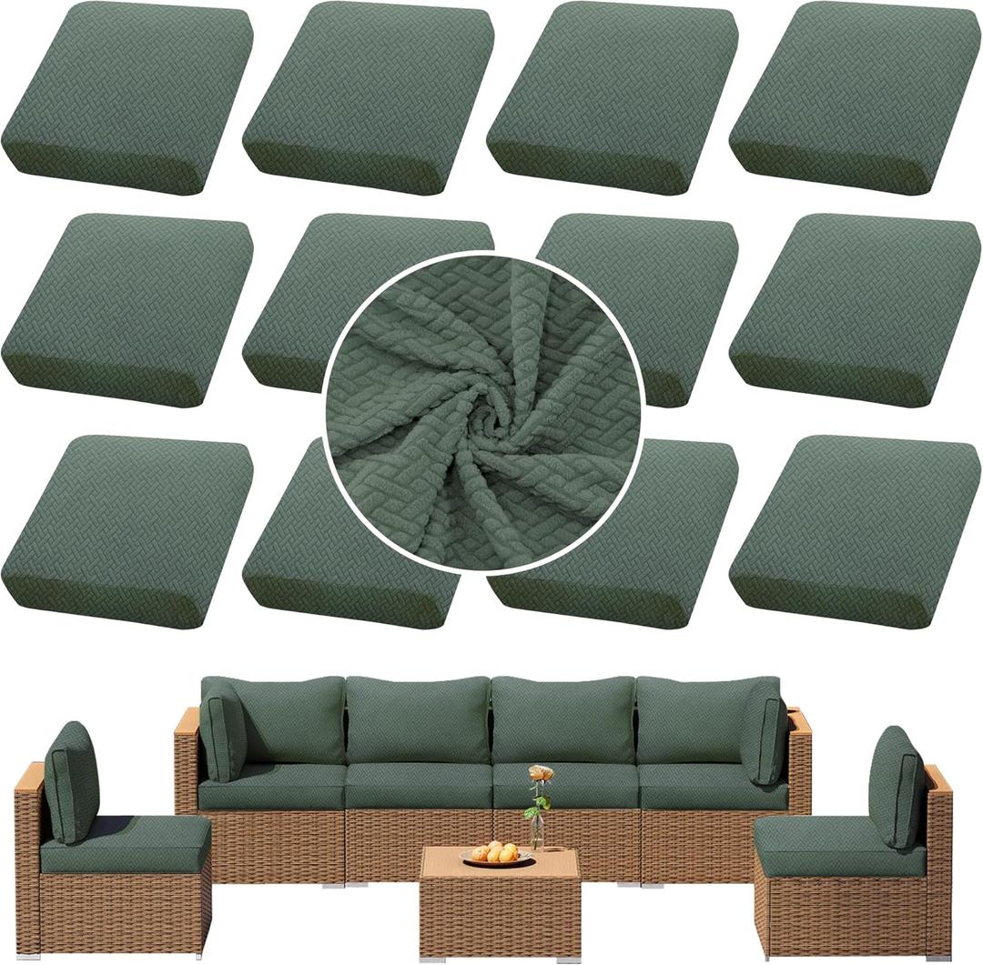 Outdoor Cushion Covers Set,12PCS Patio Furniture Couch Seat Slipcovers, Replacement for Sofa Sectional Chair(CoverOnly) (Green)
