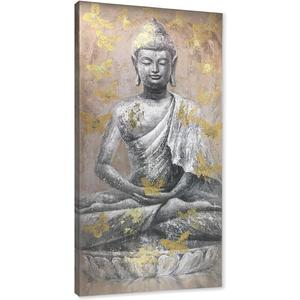 Yelash Buddha Statue Picture Decor Wall Art Canvas Painting Buddhism Sitting Zen with Gold Butterfly for Bedroom 16x32