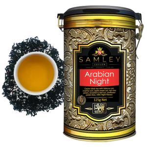 Samley Tea Arabian Night Ceylon Black Loose Leaf Tea Blend, Flavored with Hibiscus, Rosehip, Rose Petals, Strawberry Leaf Cuts and 1001 Night Flavor, Premium, Luxury, Specialty, 4.4oz, EXP 22/05/2027