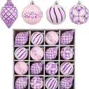 16PCS Shatterproof Christmas Ball Ornaments Set, Hand-Painted Holiday Decor with Assorted Sizes & Designs for Christmas Tree Thanksgiving Party Decoration, Purple-White