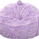 Fluffy Bean Bag Chair for Kids, 2.5FT Round Memory Foam Filled Bean Bag for Teens & Kids, Ultra Soft Faux Fur Fabric Bean Bag Chairs for Playroom, Living Room, Bedroom, Lavender (Small, Purple)