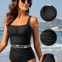 Aqua Eve One Piece Bathing Suit for Women Tummy Control Swimsuit Slimming Vintage Swimwear (Black, M)