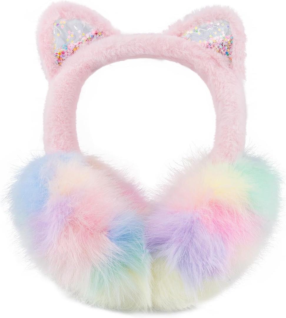 XIAOHAWANG Winter Earmuffs for Kids Girl Warm Ear Muffs Baby Boy Plush Padded Ear Warmer (One Size) E-Pink
