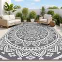Bsmathom Waterproof Outdoor Rug 8'x10' Reversible Boho Plastic Straw Patio Deck Camping Rugs, Indoor Outdoor Portable RV Mat Clearance Carpet for Outside, Porch, Balcony, Backyard, Beach, Pool,Grey