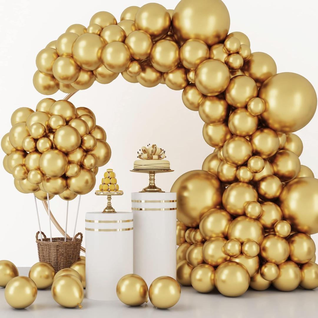 129pcs Metallic Gold Balloons Different Sizes 18 12 10 5 Inch, Latex Balloon Garland Arch Kit for Party Graduation Wedding Holiday Happy Birthday Decoration