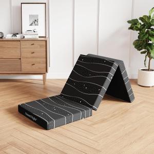 Sweetnight Single Tri-Folding Mattress Topper - 4 inch Medium Firm Portable Foldable Mattress with Washable Cover & Non-Slip Base - Ideal for Camping, RV,Black
