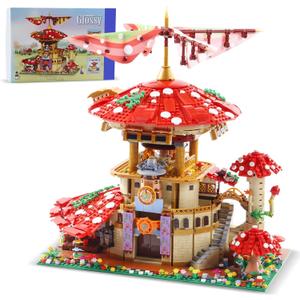 2763PCS Mushroom House Building Blocks,Creative Ideals Ganoderma Hotel Building Blocks, Perfect Choice for 6+ Boys, Girls or Adults