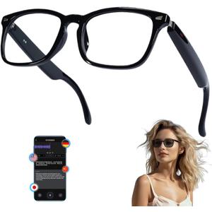 MNVOEQ AI Smart Wireless Bluetooth Translation Glasses for Men/Women with Speakers/Bluetooth&140+ Languages Translation Sports/Travel/Drive/Busniess (C2+AI+Color Change Lenses+Black)