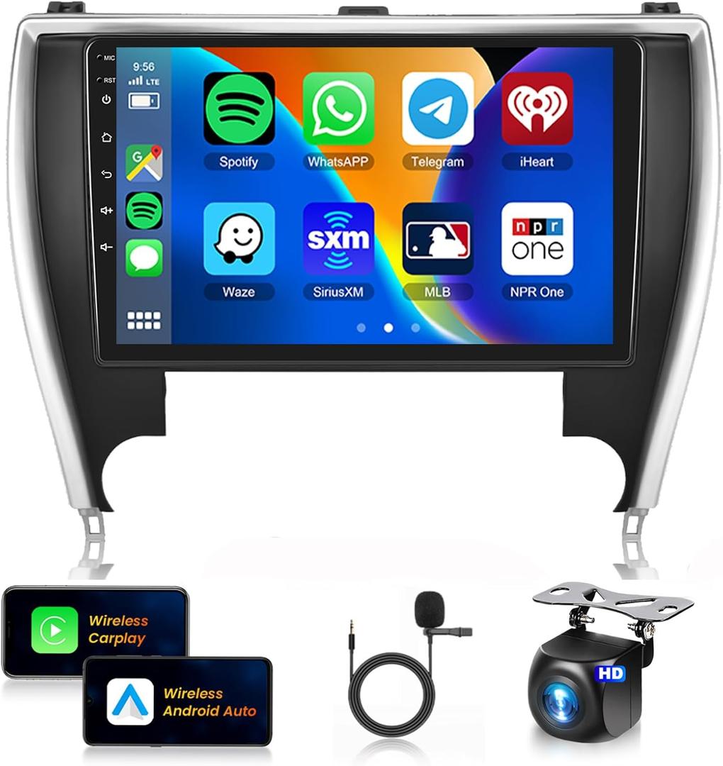 Car Stereo for Toyota Camry 2015 2016 20172+64G with Wireless Carplay/Android Auto,Android Car Radio 10.1 Inch Touch Screen GPS Navi WiFi Bluetooth FM/RDS Mirror Link SWC Backup Camera