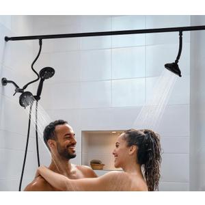 Dual Shower Head for Couples, High Pressure and Adjustable Multimodal Tandem Shower Head System for Two People Rod, 3-Setting Diverter with Holder, 71 Inch Extra Long Hose (Matte Black)