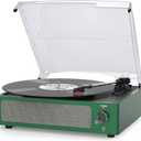 Vinyl Record Player with Speakers & Wireless Receiver Turntable for Vinyl Records 3 Speed 3 Size LP Player Portable Turn Table Vinyls Records Players Headphone AUX RCA Auto Stop New Sleek Dark Green
