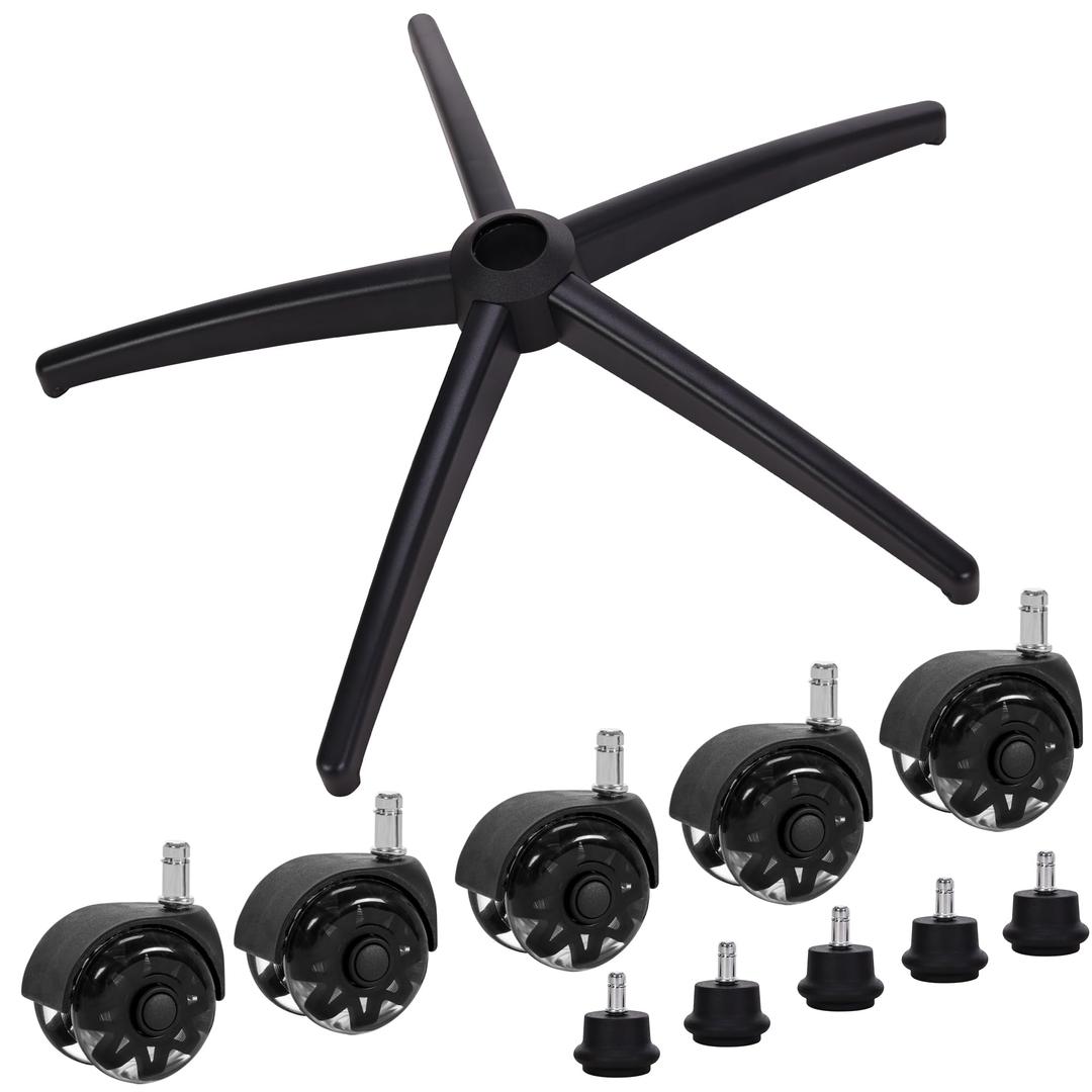 Frassie Office Gaming Chair Metal Base Replacement with 5 Wheels Bell Glides Replacement, 28 Inch Heavy Duty 2500 Lbs Universal Computer Chair Stool Base Part (Black)