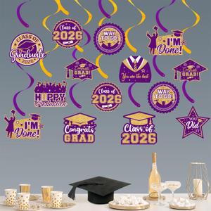 3 x 20 Pack Graduation Party Decorations 2026 - Congrats Grad Hanging Decor, Purple Gold Glittery Graduations Hanging Swirls Ceiling Streamers Ornaments for Class of 2026 Graduation Decorations Favors