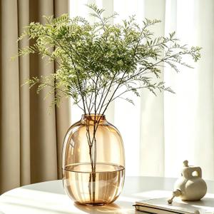 Handmade Amber Brown Glass Vase - Solid Color No-Fade, 7x10in Centerpiece for Dried & Fresh Flowers, Housewarming Gift