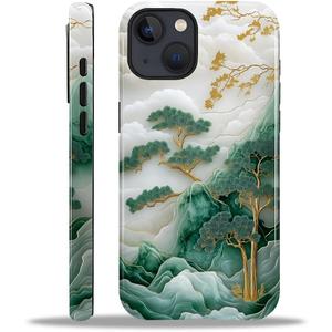 Compatible with iPhone 15 Case,Hybrid 2-Layer Hard Shell Silicone Case - Mountain Tree Landscape - Scratch Resistant Shockproof Cover