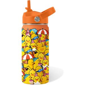 Duck Gifts for Boy Girls - 16oz Kids Water Bottle with Straw, Rubber Duck Stainless Steel Water Bottles Insulated, BPA-free, Leak-proof, Cute Cartoon Tumbler for School, Travel, Children Gift Cup(1pc)