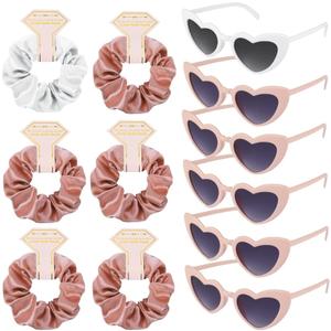 2 x Satin Bridesmaid Scrunchies Bachelorette Hair Ties Set of 6 sunglasses Bridal Shower No Damage Hairties ideas Gift for Wedding Party Favors Bridesmaid Proposal Gifts (White&Rose gold)