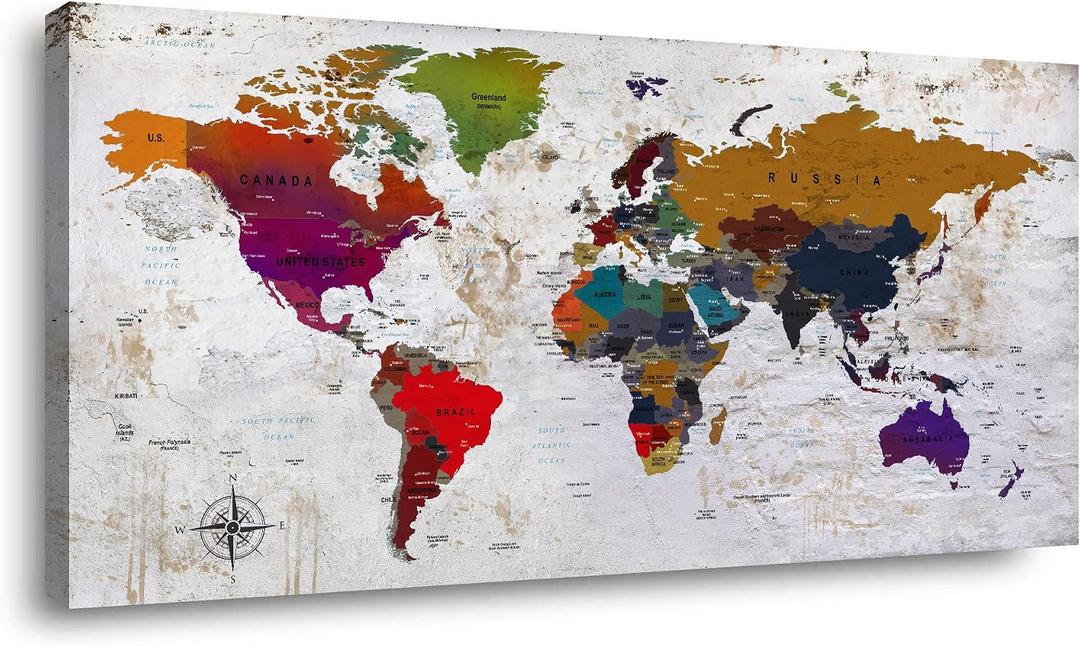 ZEYDRT Canvas Wall Art map Wall Art for Office Living Room Home Decorations world map Canvas Art Wall Decor Wall Decoration Vintage map of the world Office for Home Bedroom Decoration24 x48