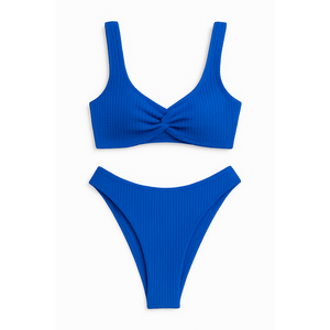 Soly Hux Ribbed Bikini Sets Scoop Neck Cheeky Swimsuit Textured Two Piece Bathing Suit (Blue, S)
