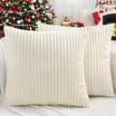 Simmore Decorative Christmas Throw Pillow Covers 20x20 Set of 2, Soft Natural Plush Flannel Double-Sided Fluffy Couch Pillow Covers for Sofa Living Room, Cream White