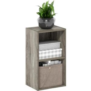 Furinno PASIR Book Shelf, 2-Tier Modern Bookshelf, Open Shelves Bookcase 9 x 12 x 21, Easy Assembly, for Living Room, Bedroom, Home Office, French Oak, 2-tier Cube