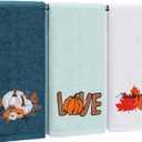 3 Pcs Fall Thanksgiving Hand Towels Embroidered Pumpkin Maple Leaf Bathroom Towels for Fall Bathroom Kitchen Decor Thanksgiving Gift, 29.5 x 13.8 Inch(Dark Blue, Light Blue, White)
