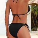 Women Bikini Set Two Piece Swimsuit Halter String Triangle Bathing Suit (Black, L)