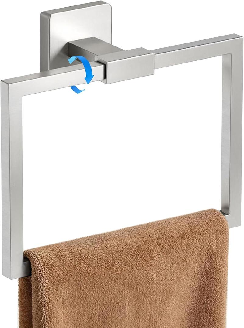 CHJgroup Bathroom Hand Towel Holder, Square 180 Swivel Towel Rings for Bathroom Wall Stainless Steel Heavy Duty, Brushed Nickel