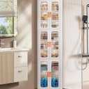 63.78" Tall Narrow Corner Bathroom Storage Cabinet with Doors and Adjustable Shelves Foldable Organizers Cabinets Small Space Saver for Kitchen Pantry Laundry Living Room Bedroom,White