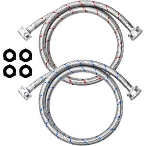 4Ft Stainless Steel Washing Machine Hose by Puxyblue for All Washers - 2 Pack Burst Proof Red and Blue Braided Hoses for Hot and Cold Water Supply 