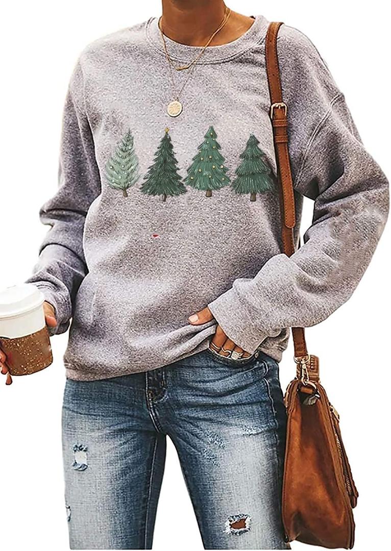 Ykomow Snowman Wine Cheers Sweatshirts Women Long Sleeve Christmas Graphic Tees Funny Xmas Tops (Gray, M)