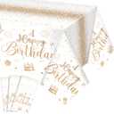 Tudomro 3 Pcs Happy Birthday Tablecloths Happy Birthday Party Decorations Plastic Table Cover Rectangular Cloths for Women Men Baby Shower Party Supplies, 108 x 54 Inch (Champagne)