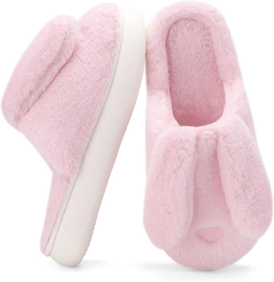NineCiFun Women's Bunny Slippers Memory Foam House Plush Fluffy Rabbit Slippers Comfy Fuzzy Faux Fur Lining Indoor Animal Bedroom Shoes (4-5, Pink)
