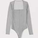 Women's Long-Sleeve Mesh Corset Bodysuit Gray Size Large