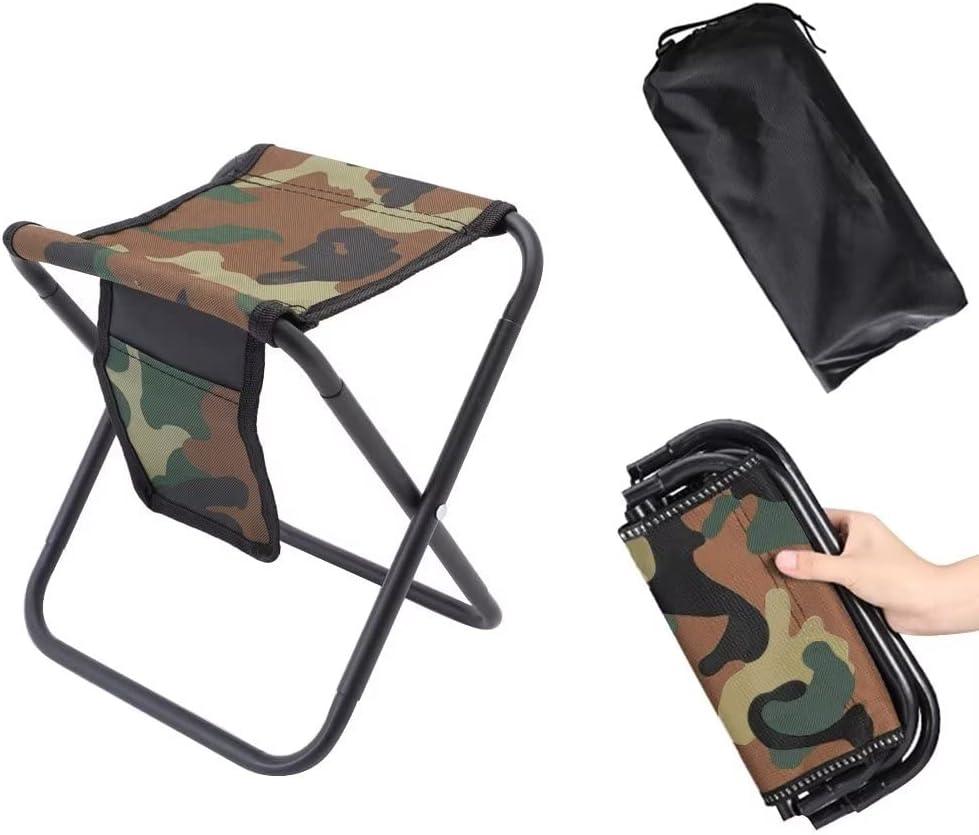 Qesonoo Mini Portable Folding Stool, Camping Fishing Stool for Adults Fishing Hiking Gardening and Beach with Carry Bag, Hold Up to 450lbs(Camouflage) (10.6"D x 10.6"W x 11"H)