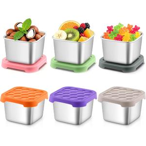 P&P CHEF 6oz Snack Containers Stainless Steel for Kids, 6 Pcs Small Snack Box Container with Silicone Lids, Reusable Metal Small Food Lunch Box for Kitchen/Travel/Outdoor, Stackable & Easy Open
